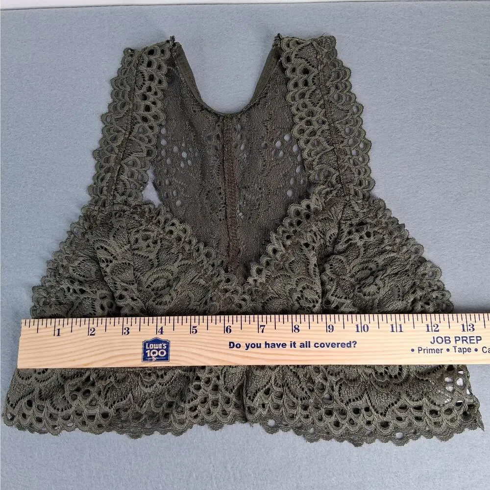 Altar'd State Lace Bralette Women's‎ Medium Dark Olive Green Racer Back Lined